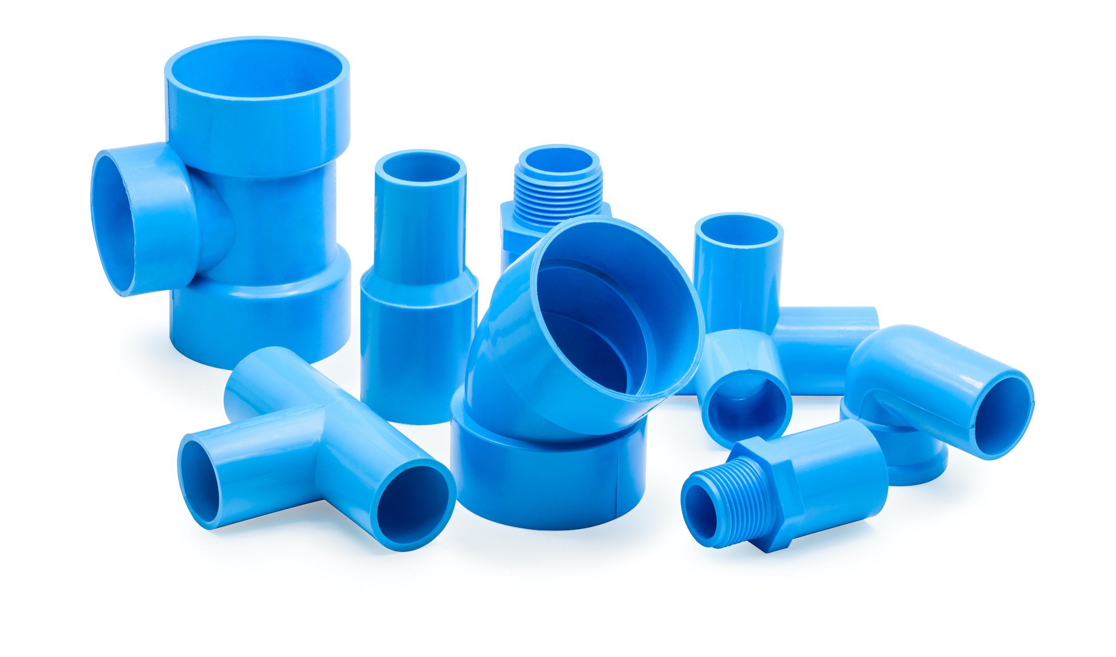 Blue plastic moulded connecting pipes
