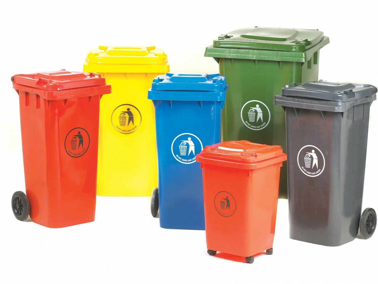 Different coloured wheelie bins